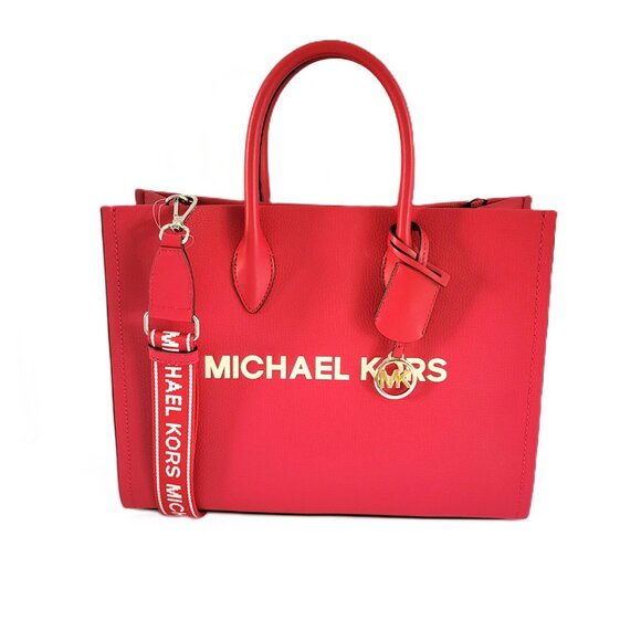 Michael Kors Mirella Medium EW Tote Crossbody Shopper Dark Raspberry Leather - Picture 2 of 7